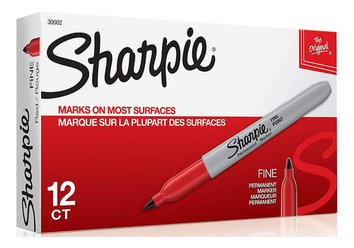 Marcador Permanente Sharpie Punta Fina Negro Caja 12 Rojo