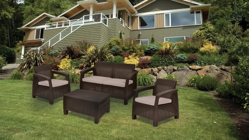 Imagen 2 de 5 de Juego De Living Jardin Exterior Rattan 2 Cuerpos Corfu Keter