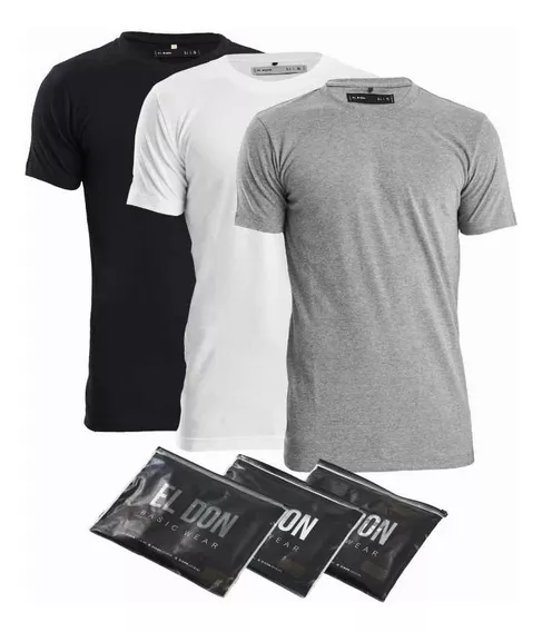 Pack X 3 Remeras Básicas Algodón Blanco Negro Gris El Don