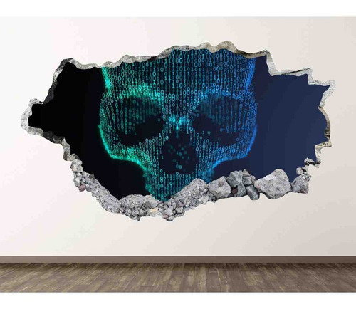 Vinilo 3d Pared Rota Calavera Moderna