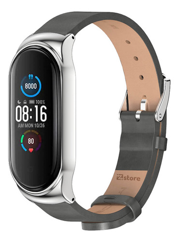 Correa De Cuero Para Xiaomi Mi Band 3 Y 4 Marco Gris-silver