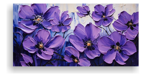 40x20cm Cuadro Mural De Arte En Lienzo - Flores Púrpuras Y 