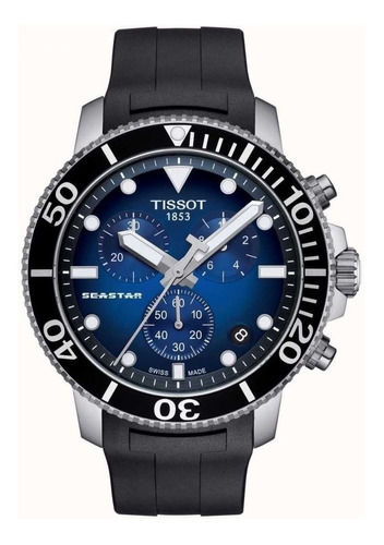 Relogio Tissot T1204171704100 Seastar 1000 Azul Cor Da Correia Borracha Cor Do Bisel Preto