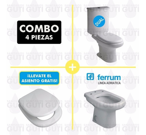 Juego Sanitarios Ferrum Adriatica Dual Baño Asiento Gratis