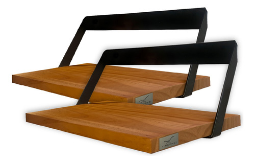 Pack 2 Repisas Soportes Madera Y Hierro De Pared 60x20 Cm