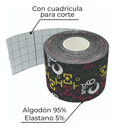Imagen 4 de 10 de Paquete De 6 Cintas Kinesiológicas Negras Diseño Go Plus 5m