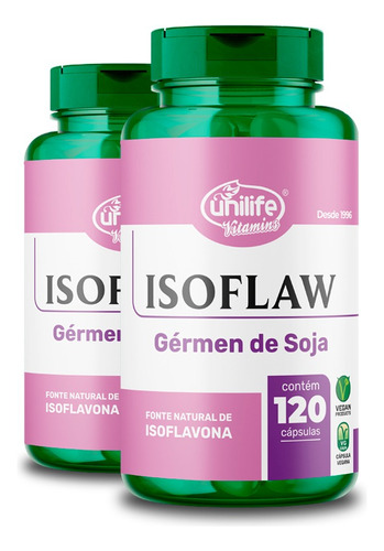 Kit 2 Isoflavona Germen De Soja 120 Cápsulas Unilife Sabor Sem sabor