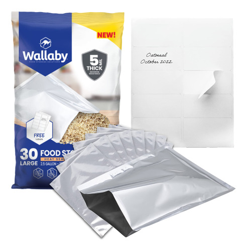 Wallaby - Paquete De 30 Bolsas De Mylar De 2.5 Galones (5 Mi