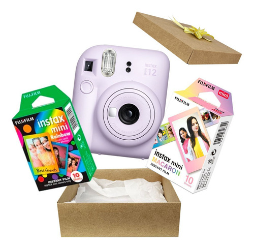 Camera Instax Mini Filme Macaron E Rainbow Kit Presente Fuji Cor Lilás