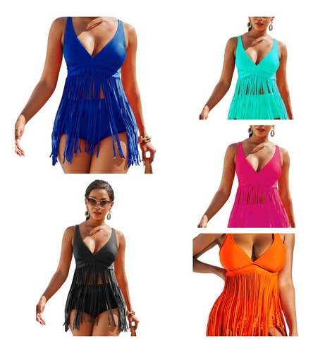 Maiô Feminino Com Saia De Franja Tankini 1