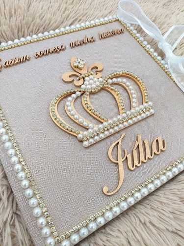 Imagem 1 de 9 de Livro Do Bebê Luxo Linho Coroa Lis Personalizado Com Nome