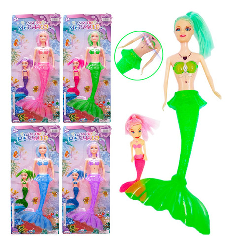 Muñeca De Juguete Sirena Y Sirenita Con Luces Niñas 2 En 1