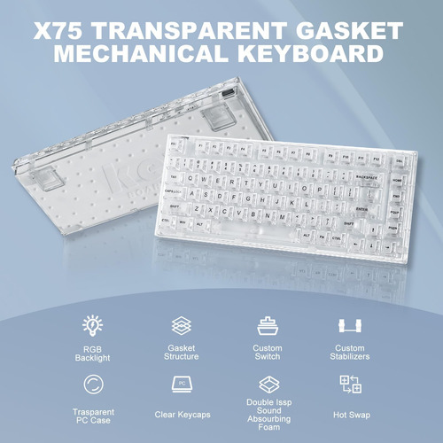 Yunzii X75 82 Tecla Hot Mechanical Keyboard Con Teclas Trans