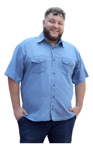 Camisa jeans masculina plus hot sale size