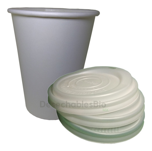 Imagen 1 de 6 de 50 Vasos 12 Oz. Con Tapa Para Café Biodegradable Papel Pla