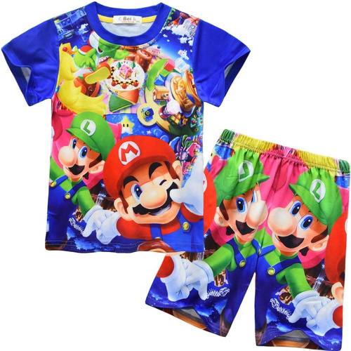 Conjunto De Super Mario Brothers Para Niños Camiseta 2 Piezas Diaria Hogar Casual Dibujos Animados Juego Halloween