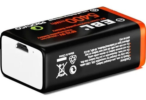 Bateria Pila Recargable Usb 9v Ebl Ion-litio 600mah 5400 Mwh