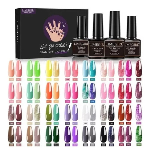 Juego De 60 Esmaltes En Gel De Colores Glitter Gel