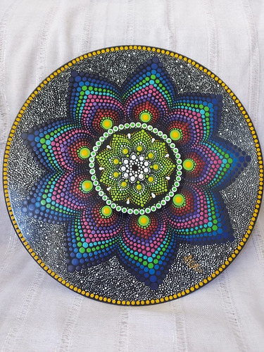 Mandala Cuadros Pintada A Mano Sobre Disco Vinil 30 Cm
