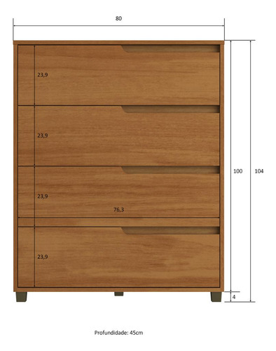 Cômoda 80cm Com 4 Gavetas Multimóveis Cr35243 Cor Nature