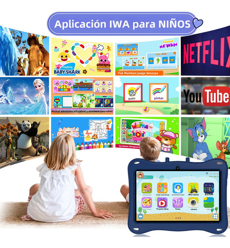 Tablet Para Niños Hancdon E13 7 Pulgadas 6g+128g Color Azul Acero 10 Core Con Android 12 Bt 5.0 ,wifi, 3800mah, 5mp+13mp ,con Tablet Funda