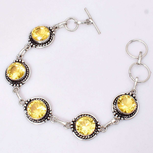 Pulsera Con Citrinos Limon Facetados, En Plata 925 