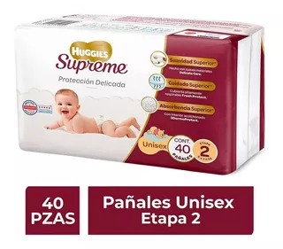 Pañales Huggies Supreme Etapa 2 Unisex P 40 u