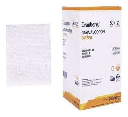 Gasa Algodon Esteril Cranberry 5x5 50 Unid.