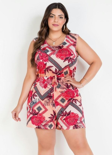Macaquinho Plus Size Floral | Parcelamento sem juros Macaquinho Plus Size Floral | Parcelamento sem juros