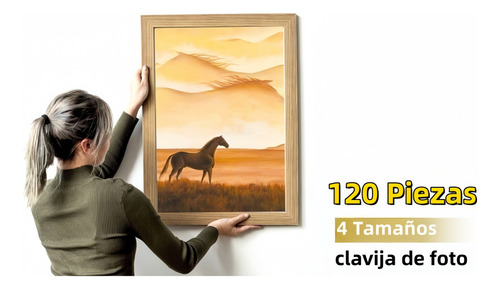 120PCS Clavos para Colgar Cuadros, 4 Tamaños de Clavos para Colgar Cuadros para Decoración de Paredes Kit de Marcos para Colgar Espejos Herramienta para Colgar Cuadros