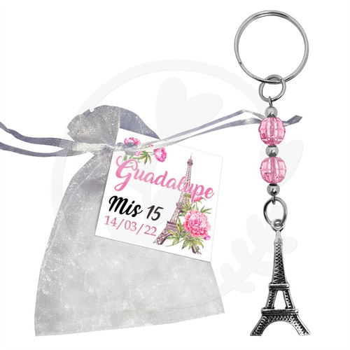 Souvenirs Llavero Torre Eiffel + Bolsa Organza + Tarjetita