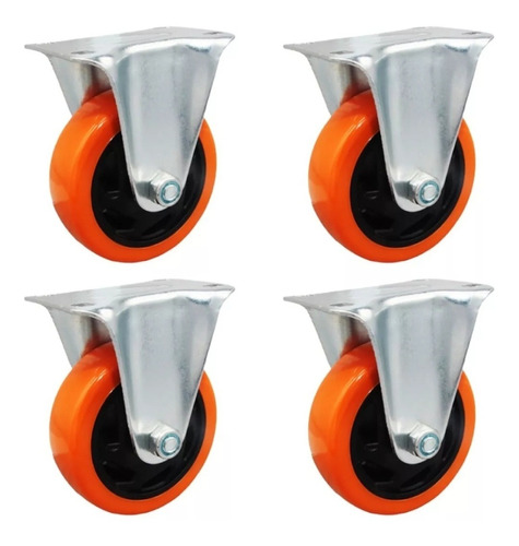 Pack De 4 Ruedas Fijas De 4 Pulgadas Multiuso Naranja +envio