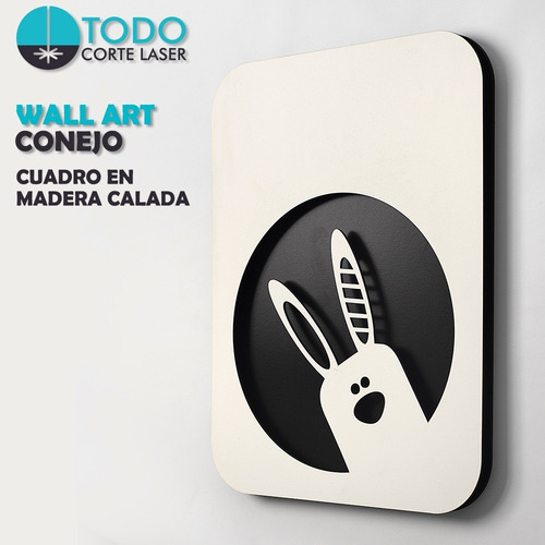 Imagen 3 de 5 de Cuadro Decorativo En Madera Calada Conejo Mural