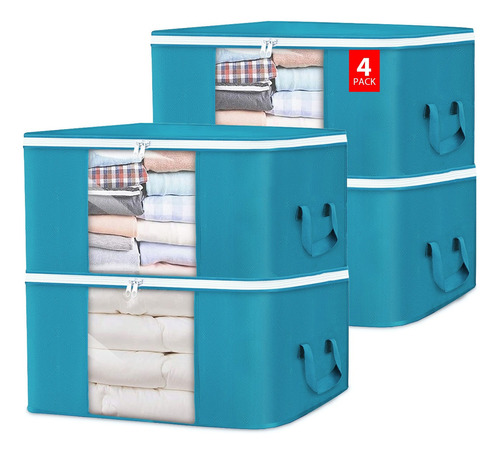 4 Caja De Almacenamiento Ropa Plegable Organizador De Manta Color Azul