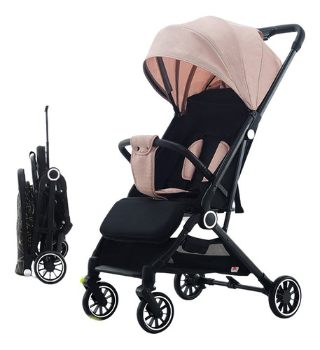 Coche Paseador Para Bebe Tipo Maleta + Toldillo X5 Color Rosa Claro Chasis Negro