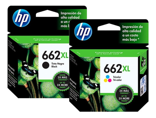  Set De Tinta Hp 662xl Negro + Tricolor - Original