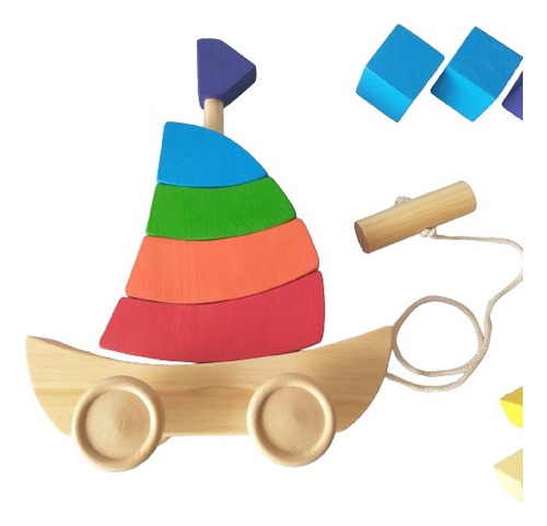 Barco De Arrastre Madera Apilable Encastrable Montessori Wal