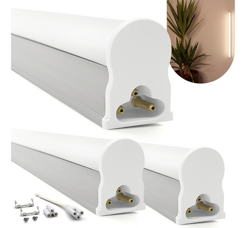 Kit 3 Tubular 6w C/ Calha Acoplada T5 30cm Completa Neutro Luz Branco-neutro 127/220V
