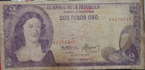 Billete Antiguo De 2 Pesos Oro Colombianos 