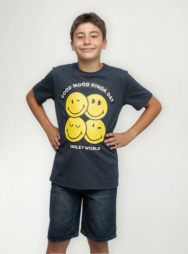 Polera Niño Good Mood Kinda Day Gris Smiley