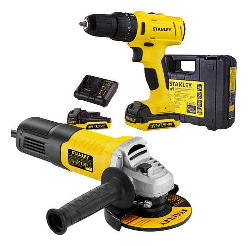 Combo Stanley Amoladora 115mm900w+ Taladro Inalambrico12v Fs