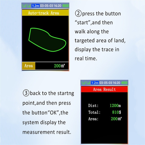 Gps De Mano Track Land Area Meter Con Pantalla De 2.4inch