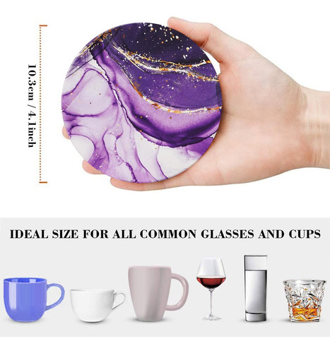 Lb Juego De 6 Posavasos De Mármol Morado, Posavasos Absorben