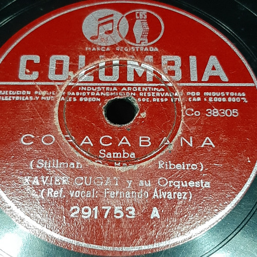 Pasta Xavier Cugat Y Su Orq Fernando Alvarez Columbia C498