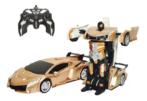 Carro Transformer Com Controle Remoto Recarregável Dourado