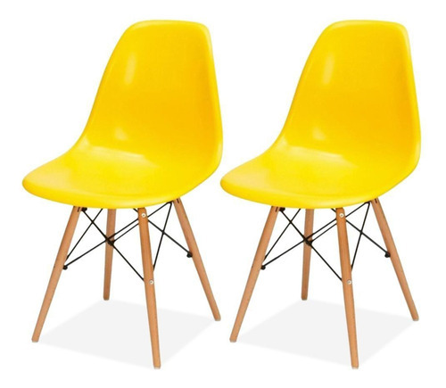 Kit 02 Cadeiras Decorativas Eiffel Charles Eames Amarelo Cor da estrutura da cadeira Madeira Desenho do tecido Liso