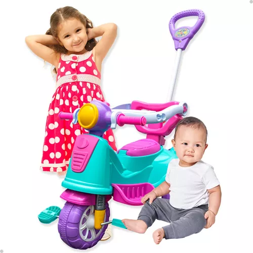 Triciclo Infantil com Guia Motoca Andador Avespa Pink Maral