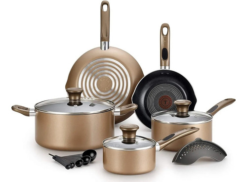 Batería Completa De Cocina Tfal B036se64 Excite 14 Piezas Color Bronce