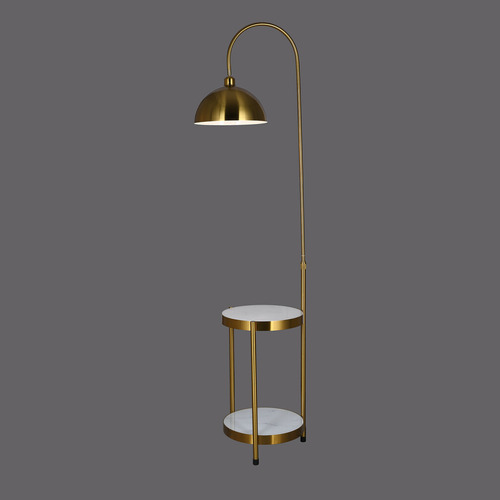 Luminária De Chão Metal Dourado Cúpula E Base Com Mesinha