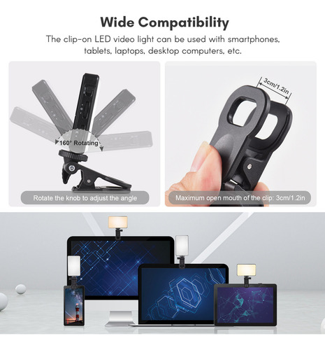 A Luz De Vídeo Led Com Clipe De Bolso, 2500-9000k, Reg